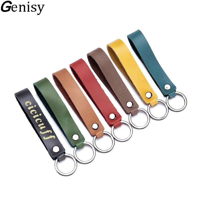 Customized Initial Letters Leather Keychain for Women Men Car Key Hook USB Disk Sling Key Holder High Grade Keychain Key Ring
