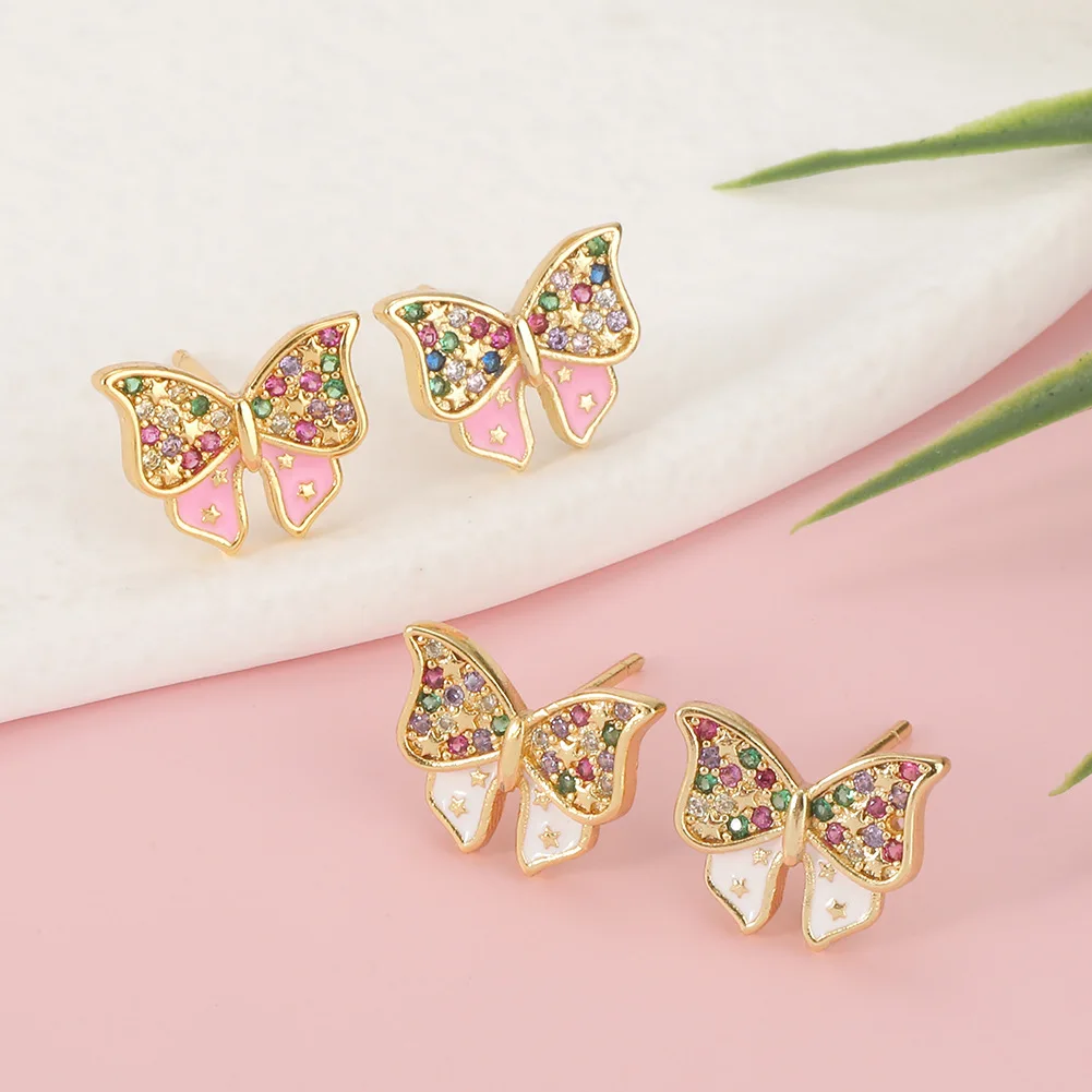 

New Fashion Women's Copper Micro-set Jewelry Enamel Butterfly Earrings Fashion Cute Earrings Ins Net Red Earrings Gift