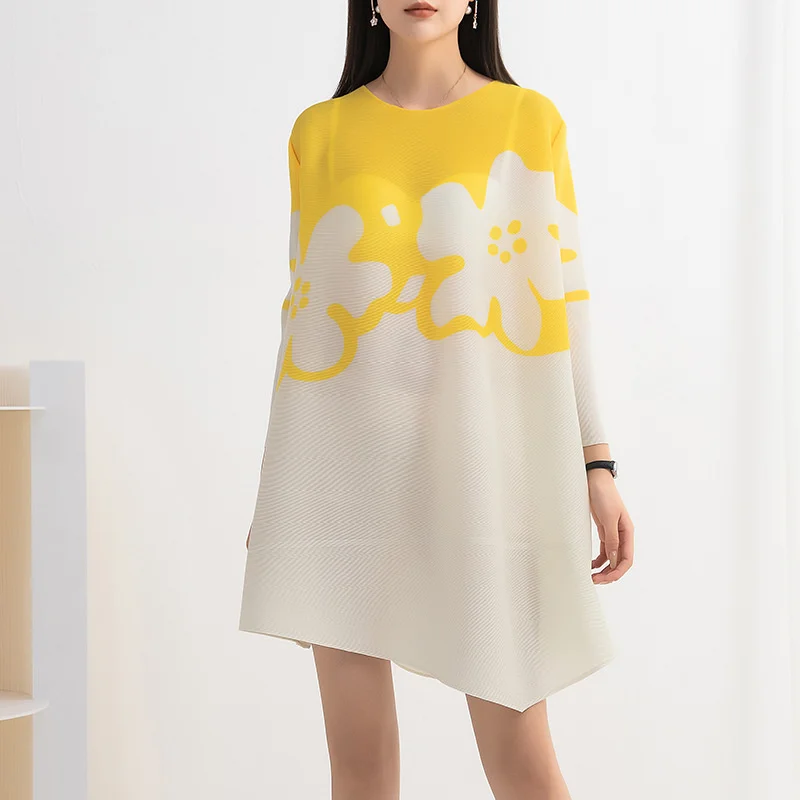 

Print Cover Style Fashion Large Dress Elegant Thin Pleated Loose Fit Long Sleeve Women Autumn 2023 New Robe Femme ZZ224