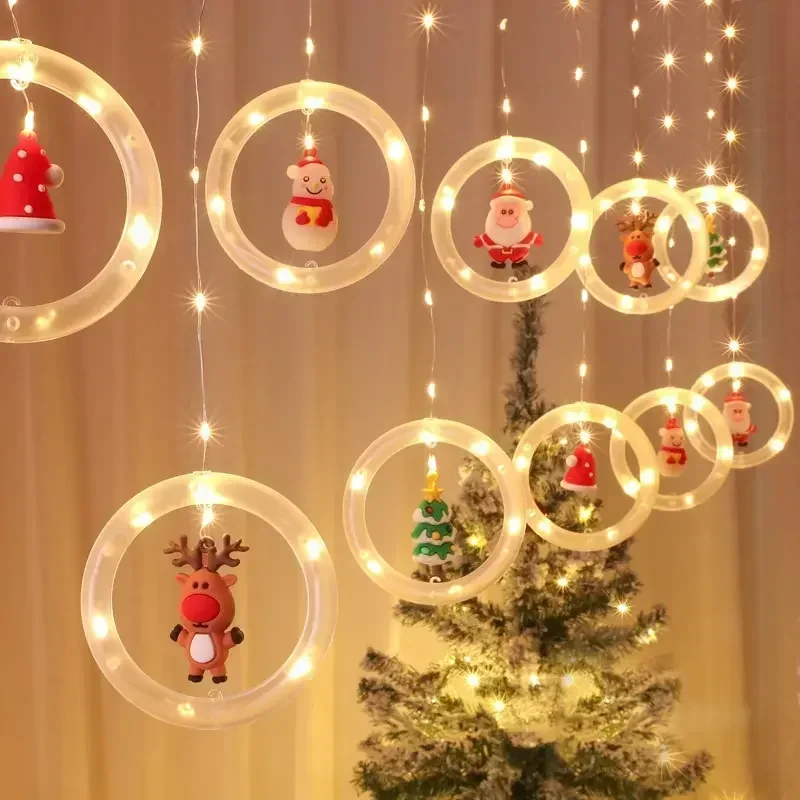 

Christmas Decoration LED Light String Ring Leather Cord Curtain Tree Pendant Atmosphere Color Ice Warm Light Strip Decorations