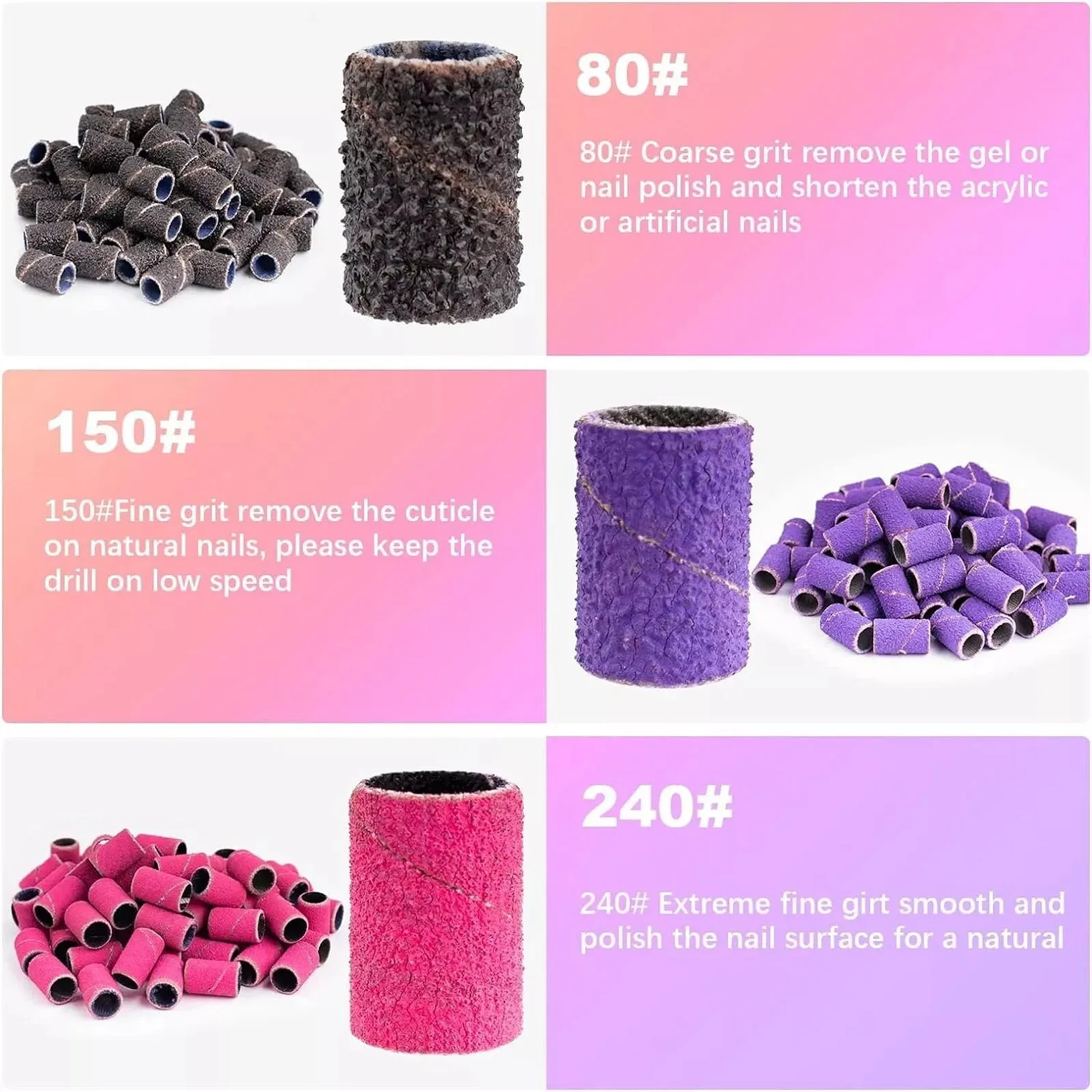 210 шт./лот шлифовальные ленты для ногтей сверла Аксессуары машинки маникюра