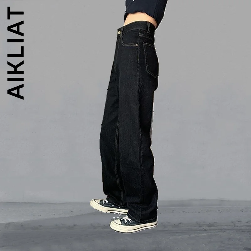 

Aikliat Baggy High Waist Stylish Plus Size Denim Pants Loose 2022 Women Jeans Y2k Straight Women Denim Slim Mom Jeans Trousers