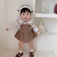 2022 spring new baby sleeveless bodysuit solid girls overalls with lace collar shirts baby girl outfits fashion infant jumpsuit