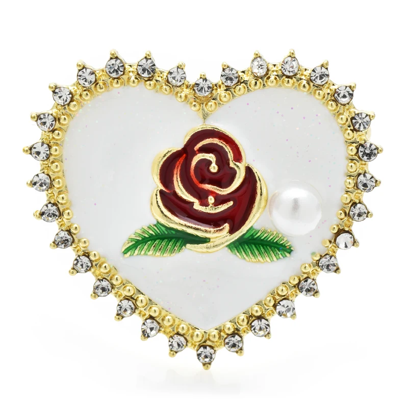 

Wuli&baby Flower Heart Brooches For Women Retro Design Rhinestone Enamel Love Party Office Brooch Pin Gifts