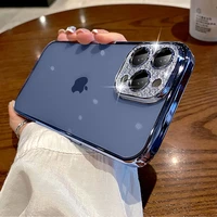 glitter diamond ring glass lens silicone case for iphone 13 pro max 12 11 plating clear soft color camera protector phone cover
