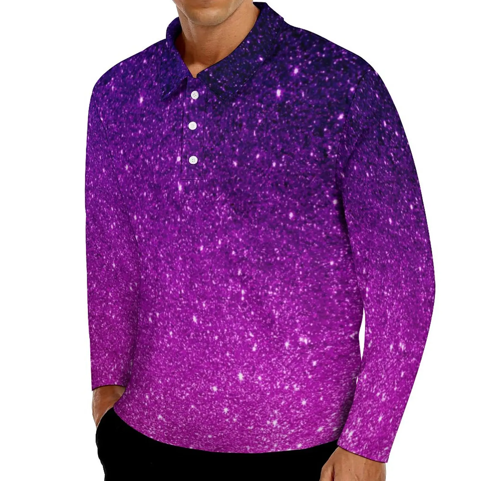 

Блестящие рубашки-поло с принтом Омбре, Весенняя Волшебная фиолетовая Повседневная рубашка с длинным рукавом и воротником, стильные дизайн...
