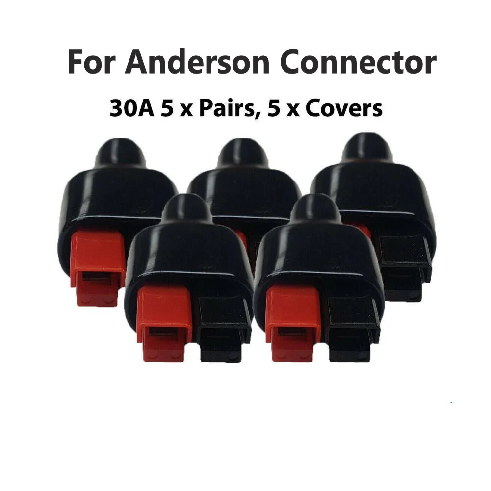 

5 Pairs 30AMP Plug 600V For Anderson Style Connector & Rubber Black PVC Dust Covers Terminal Sleeves For Electric Equipment