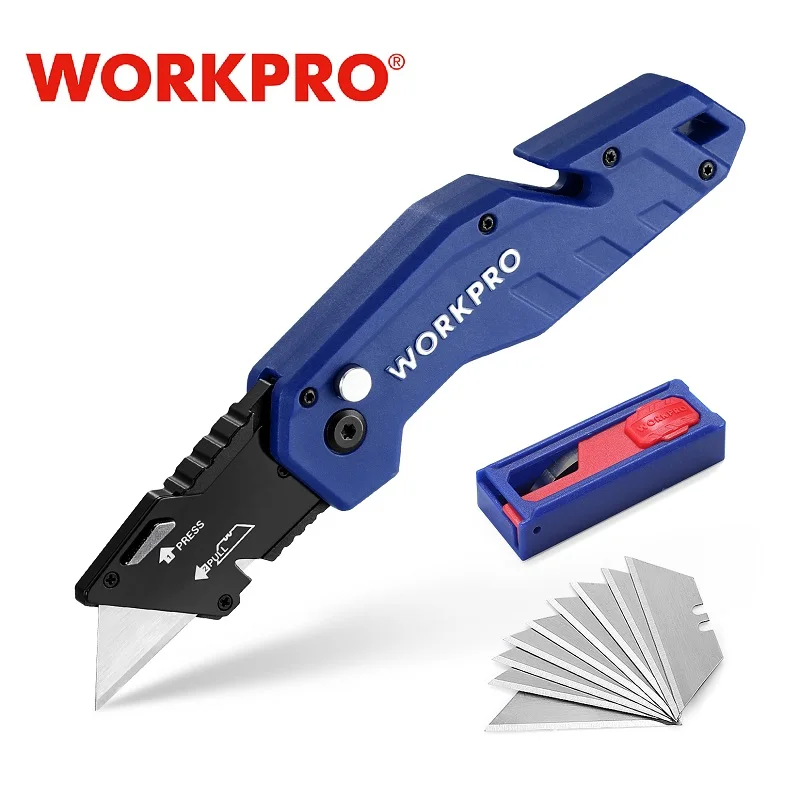 

WORKPRO-Folding Utility Knife with 10 Blades,Quick Change Folding Knife in Handle,Pipe Cable Cutte, Paper Cutter,Camping,Tourist