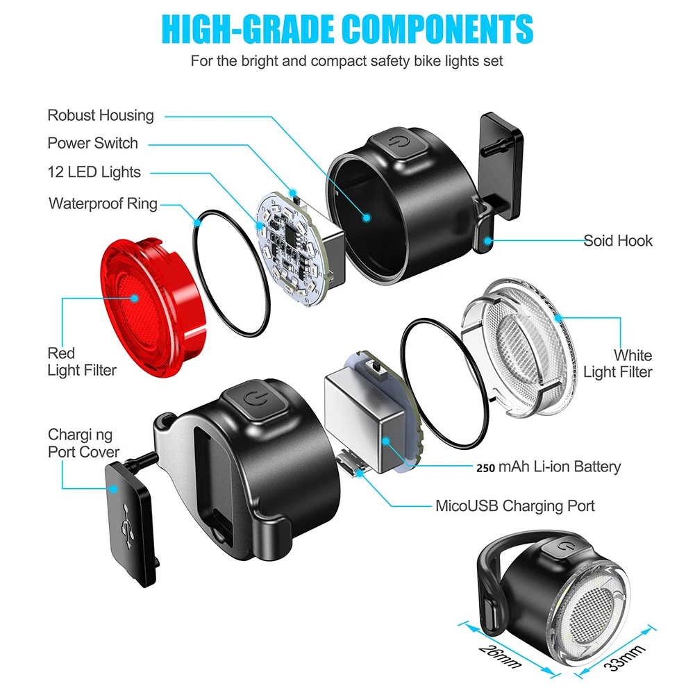 

Bicycle Light USB Charge LED Cycling Headlight Taillight Set Rain Night Riding Waterproof Front Rear Light Bicycle Accessories