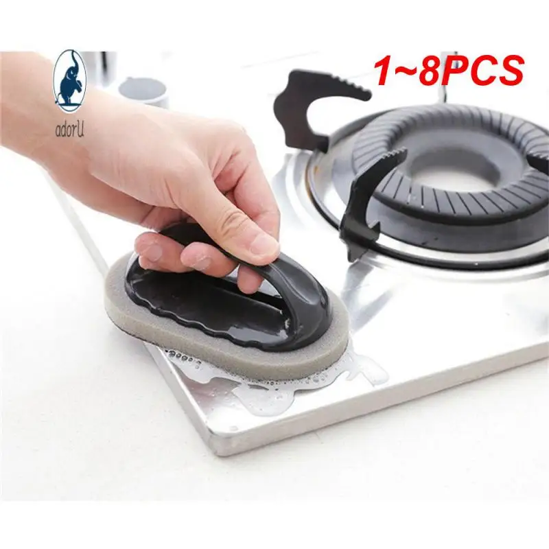 

1~8PCS Ergonomic Handle Sponge Remove Stubborn Stains Pan Cleaner Easy Cleaning Versatile Cleaning Brush Dishwashing Tool