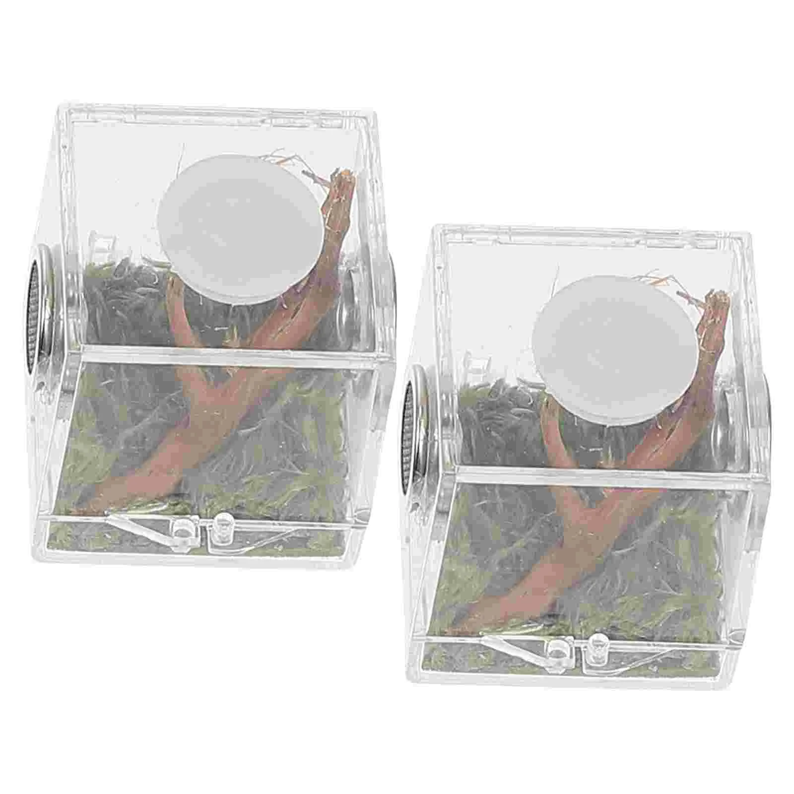 

2 Set Mini Animals Jumping Spider Breeding Box Insect Living Habitat House Cage Pet 3.5X3.5X4CM Acrylic Carrier