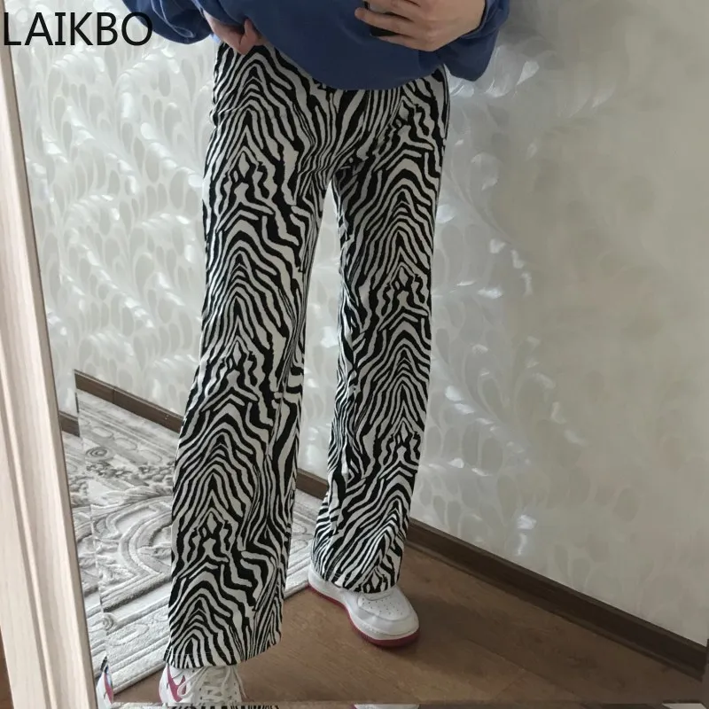 

Женские широкие брюки с принтом зебры, пикантные брюки палаццо с высокой талией, новинка 2021, модные повседневные женские брюки, уличная одеж...