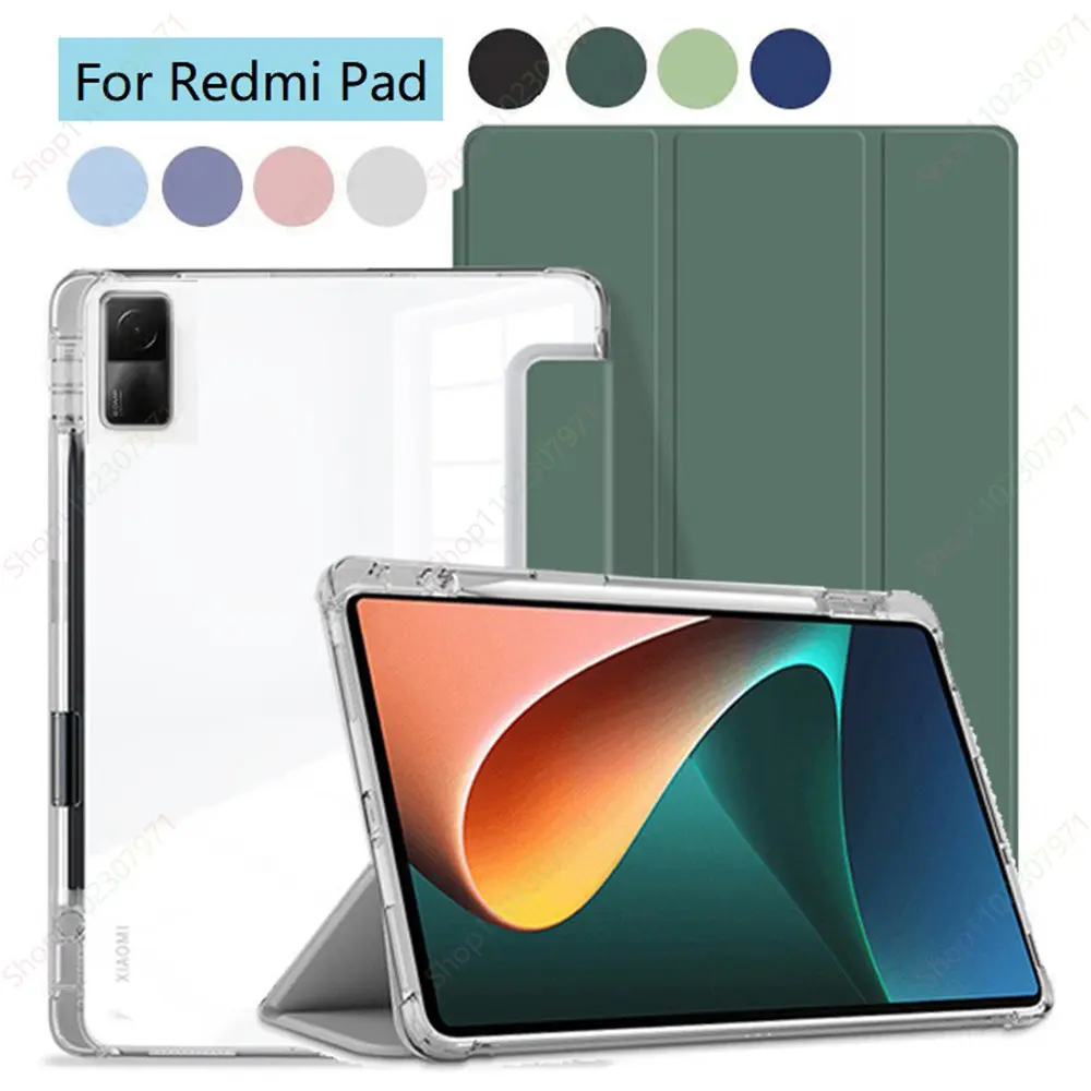 

With Pen Slot Funda Redmi Pad Case 10.61 inch 2022 Tablet Case Cover Auto Wake/Sleep Smart Case Frosted Transparent Back Shell