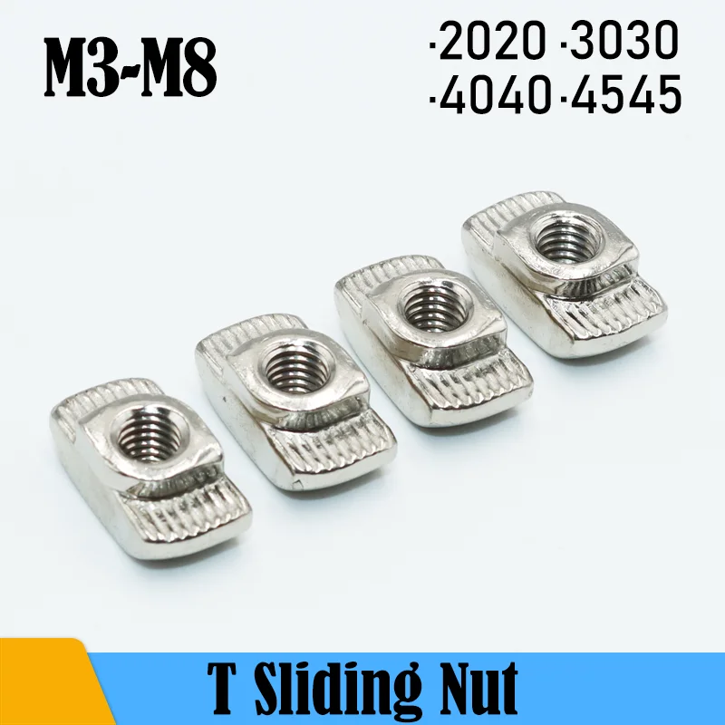 Алюминиевый профиль, никелированная T-образная гайка M3 M4 M5 M6 M8 2020/3030/4040 4545 серии, молотковая головка, скользящая t-гайка, разъем для Т-образного слота