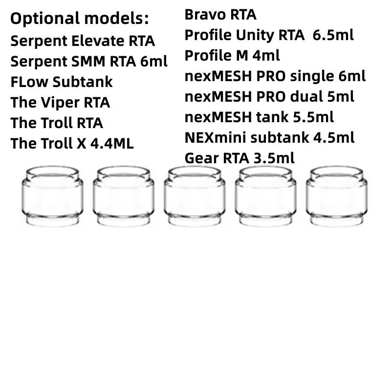 5 Pz Yuhetec Tubo Di Vetro A Bolle Per Wotofo Serpent Elevate Rta/Flusso Subtank/The Viper Rta/Bravo Rta/Profile M/Nexmesh Pro Single