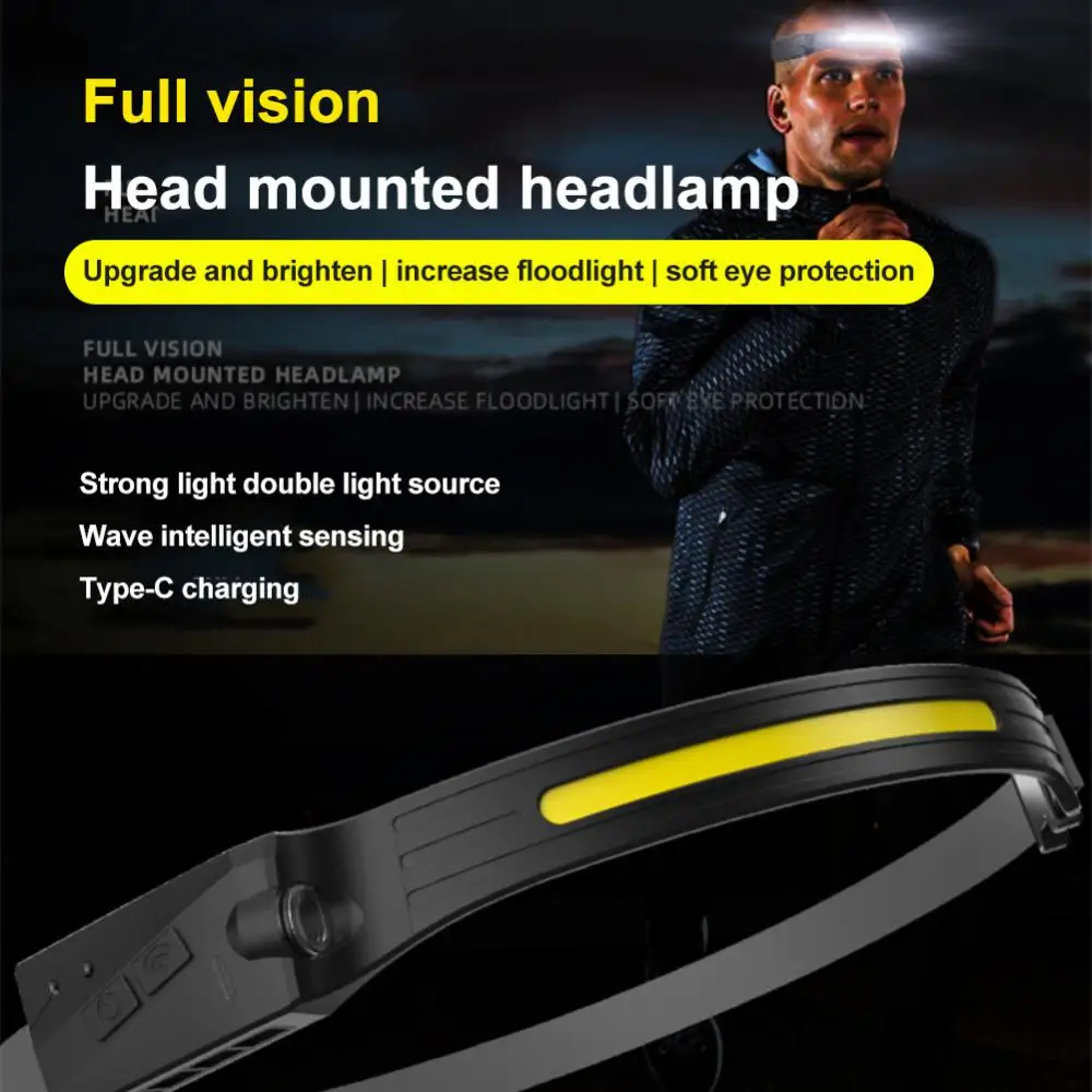 

Bike Headlights Multifunctional 1200 Ma 5 Gear Modes Large Capacity Wave Sensing Riding Equipment Night Work Light Usb Charging