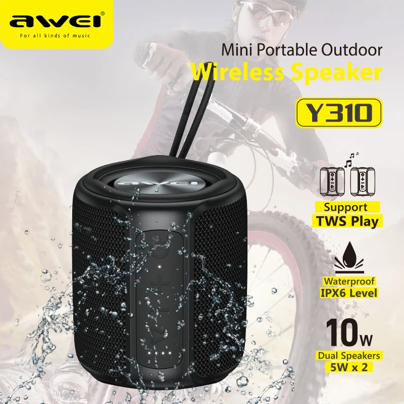 

Awei Wireless Bluetooth Speaker V5.0 Surround Stereo Waterproof IPX6 Mini Portable Outdoor Speakers 2200mAh For Computer Y310