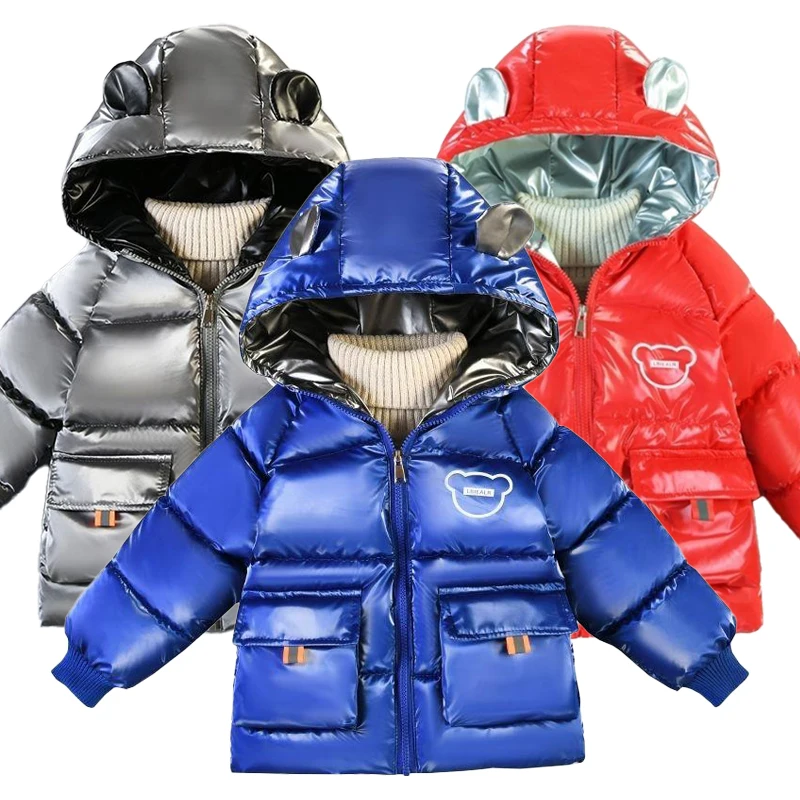 

Зимняя куртка для мальчиков, подкладка с мультяшным рисунком медведя и бархатная куртка с капюшоном для детей, Детский подарок, верхняя одежда