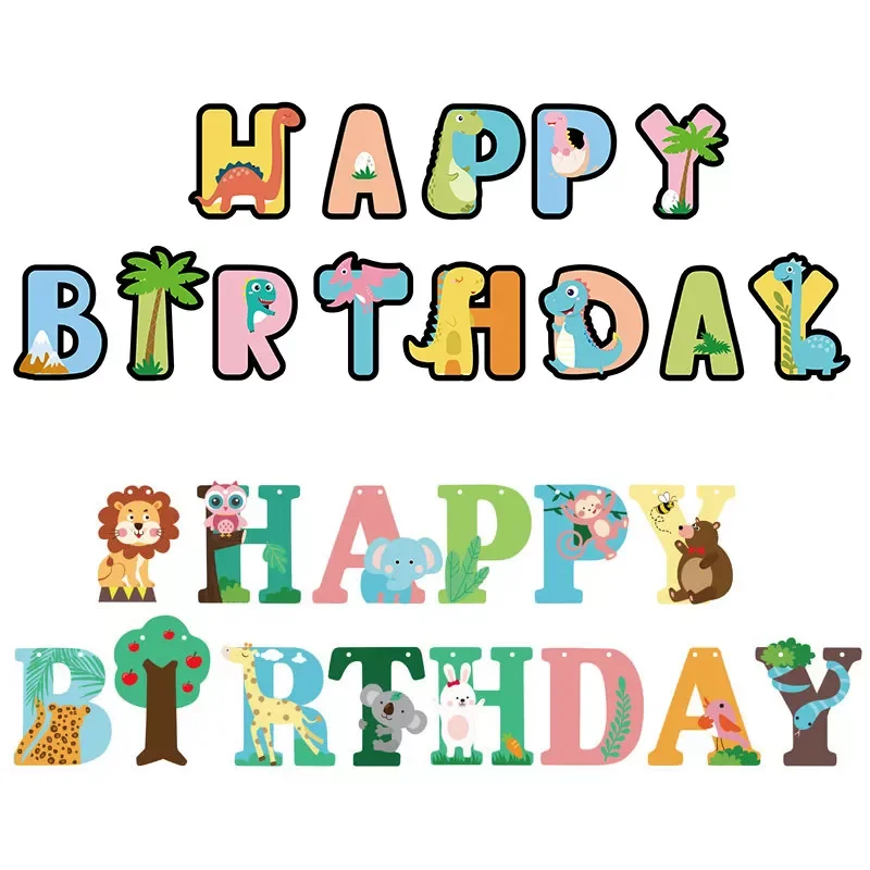 

Birthday Party Decoration Banner Safari Jungle Party Cartoon Hawaiian Party Happy Birthday Bunting Supplies Decor