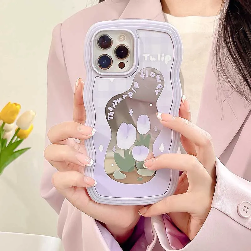 

Elegant Purple Tulip Soft Mirror Phone Cases For Iphone 13ProMax Wave Silicone For Apple XR X XS XSMAX 11 13 12 Pro Max Cover