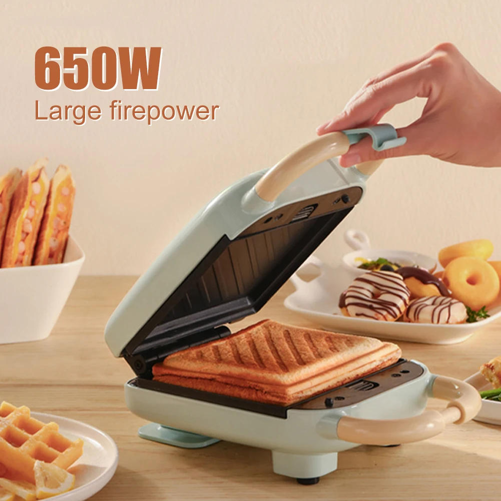 

220V 650W Mini Electric Sandwich Maker 220V 4-In-1 Breakfast Making Machine Non-Stick Interchangeable Grill Toast Waffle