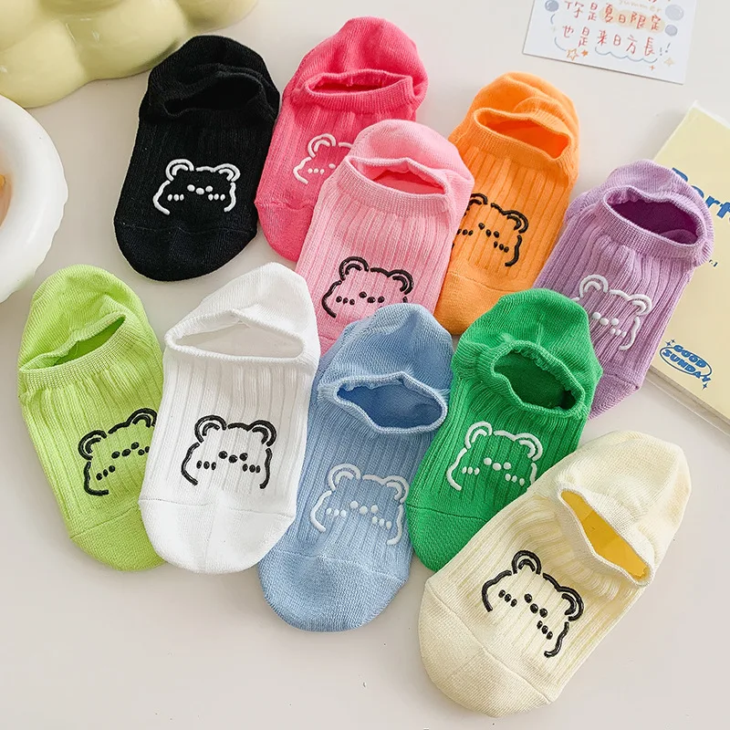 

1pair Cartoon Bear Socks Women Breathable Cotton Socks Harajuku Cute Animals Gils Short Socks