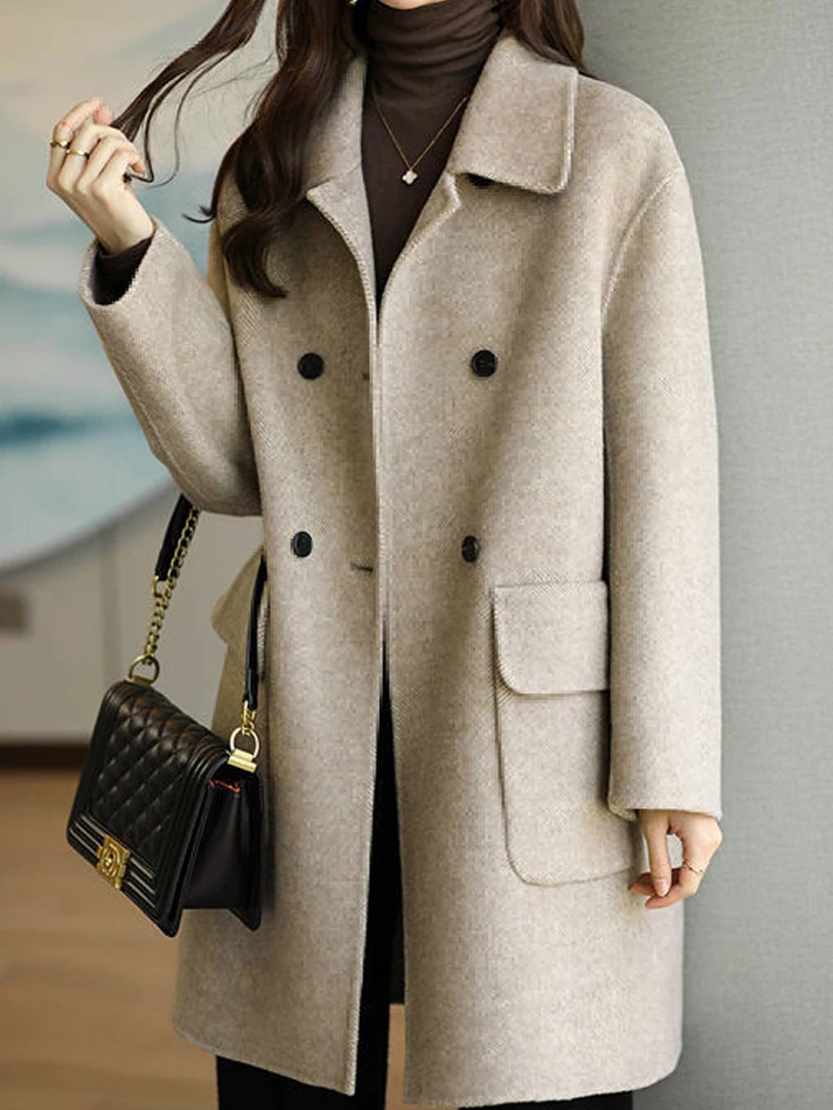 

OLOME Famous brand coat medium and long woolen coat women's 2022 autumn winter new Korean version loose temperament woolen coat