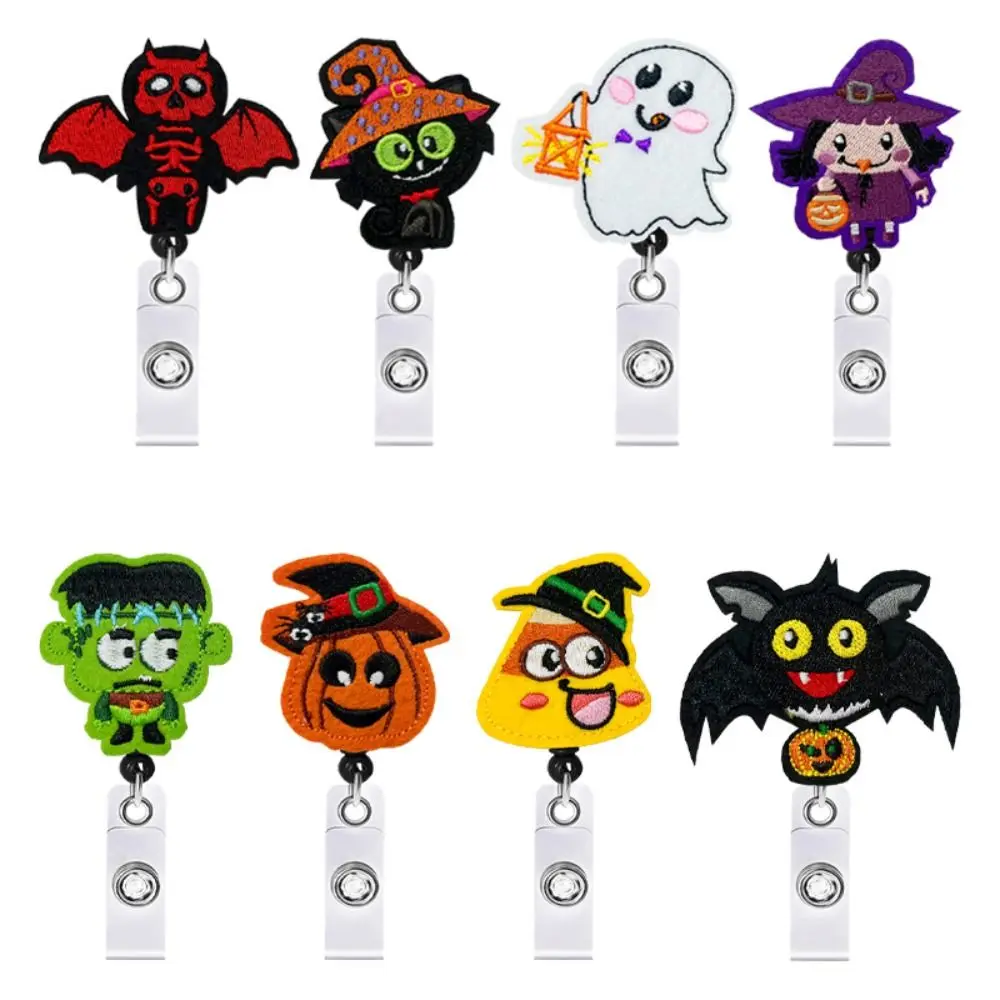 

Pumpkin Retractable Badge Reel Cute Bat Halloween ID Card Clips Cat Ghost Chest Card Office