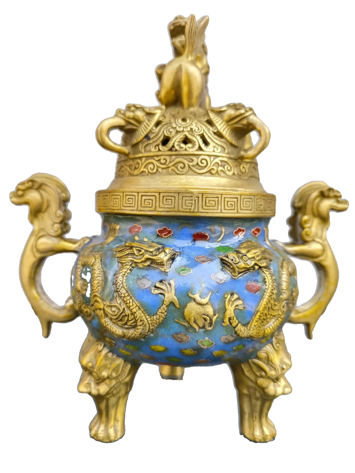 

MOZART Early Collection Pure Copper And Gilt Cloisonné [Two Dragons Playing With Pearls] A Purely Handmade Filigree Enamelled