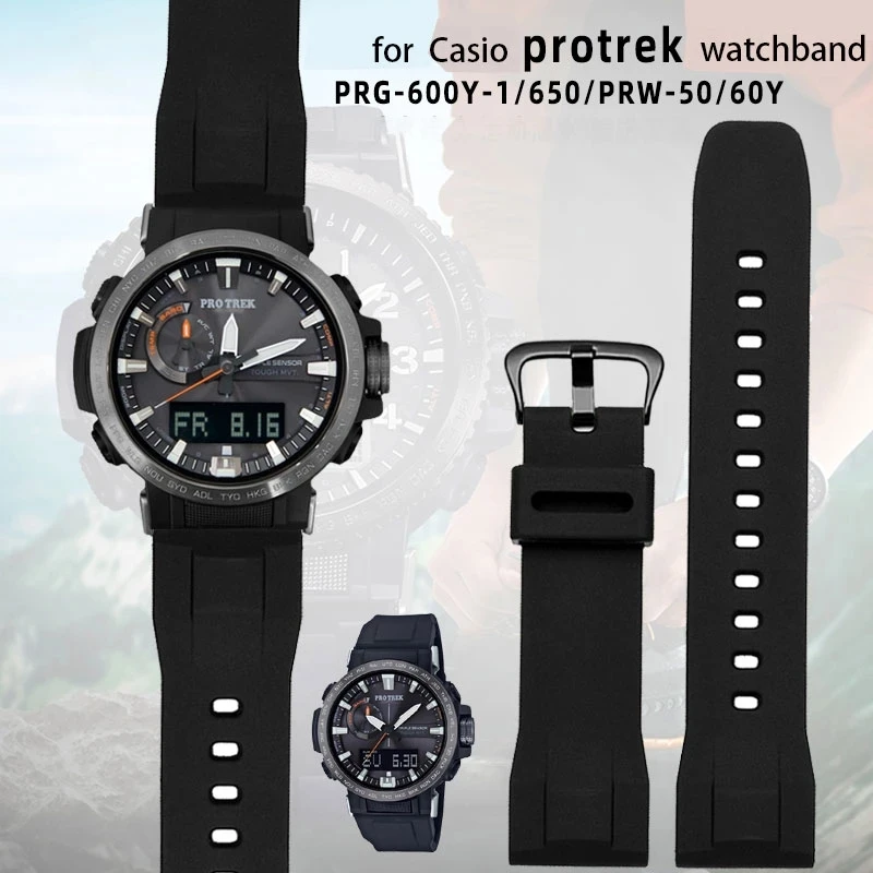 Silicone watch belt for CASIO PROTREK series prw-60/30 /50/70yt mountaineering watchband  black men's Soft Rubber Bracelet 23mm