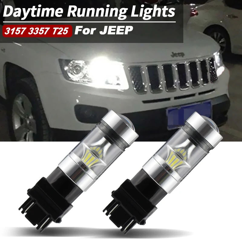 2Pcs Canbus For Jeep Grand Cherokee 2011 2012 2013 3157 Led Daytime Running Light Bulbs P27/5W P27/7W T25 Auto DRL Lamp
