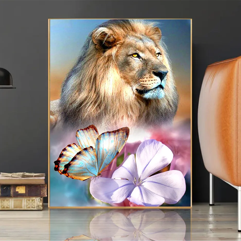 

Набор для алмазной живописи 5D с Львом, животные, цветы, полная вышивка квадратными/круглыми стразами, предметы домашнего декора «сделай сам...