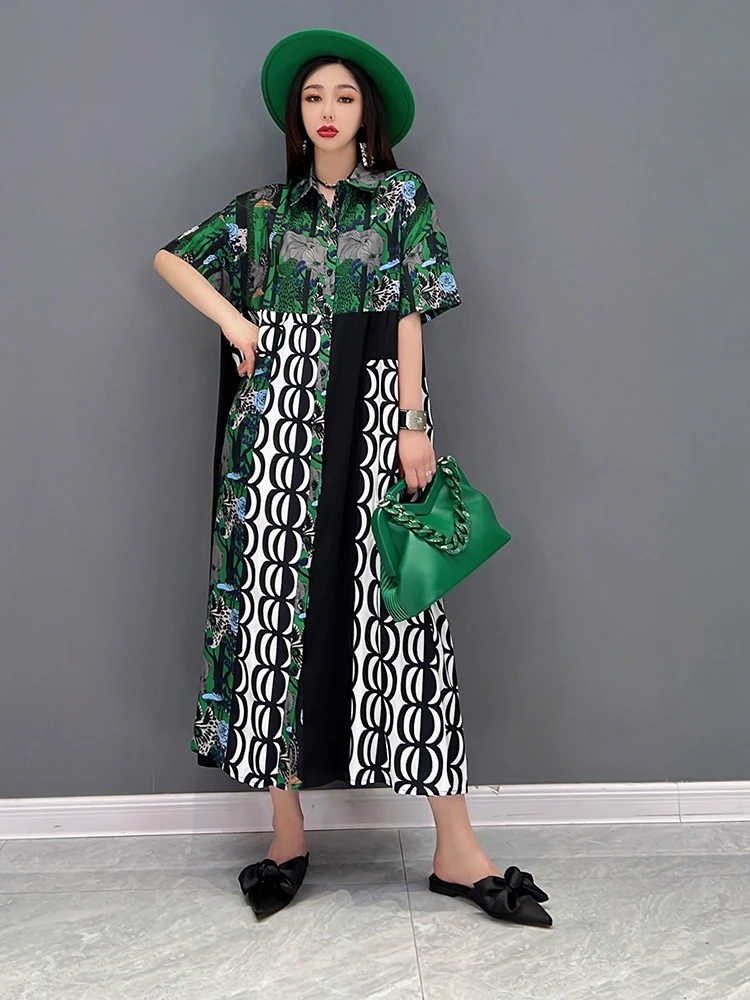 

SuperAen 2022 летняя новая модная Повседневная рубашка с коротким рукавом и принтом, с отложным воротником, свободные платья больших размеров для...