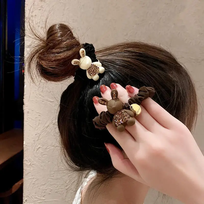 

Trendy Rhinestone Rabbit Hair Rope Cute Cotton Hair Accessories for Women Fashion Jewelry Lovely High Elastic Ponytail Hairband