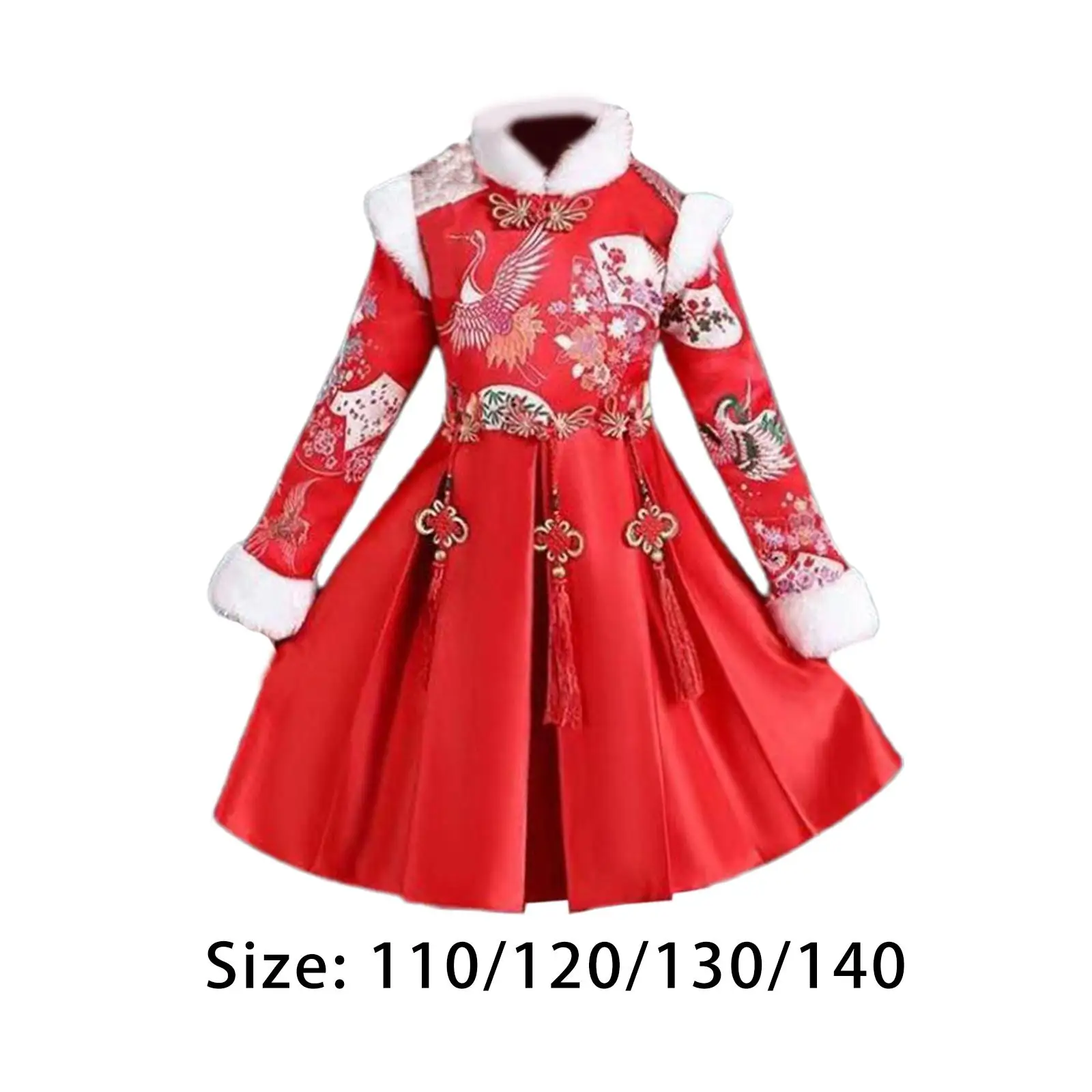 

Chinese Traditional Girls Dress Windproof Skirts Cheongsam Dress Plush Lining for Banquet