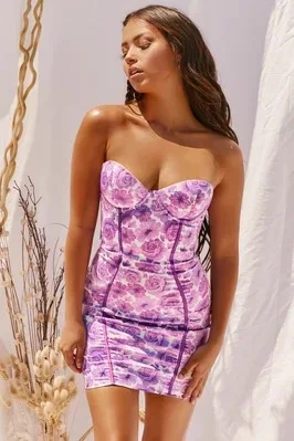 

Sexy Strapless Woman Dress Summer Sleeveless Vestido Printed Party Woman Dress