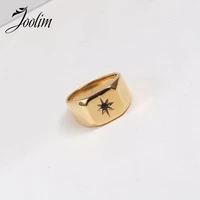 joolim high end gold pvd fashion tarnish free glow black zircon rings for women stainless steel jewelry wholesale