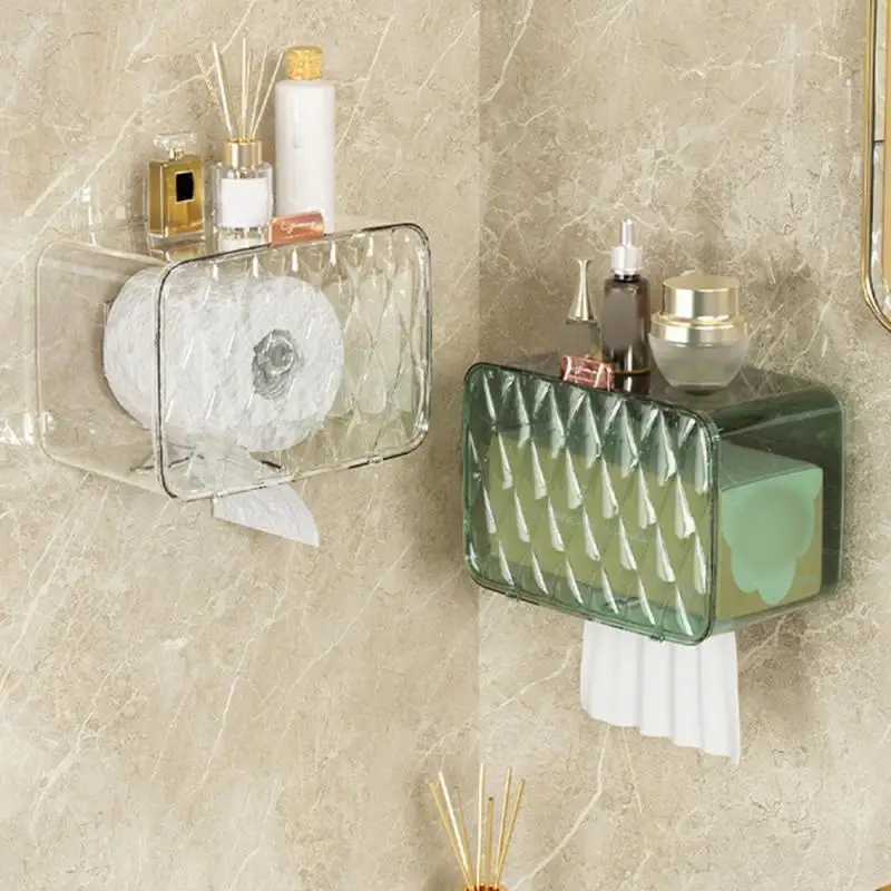 

Настенный держатель для салфеток, водонепроницаемый ящик для салфеток для ванной комнаты, самоклеящаяся многофункциональная полка для хранения без перфорации, Товары для ванной комнаты
