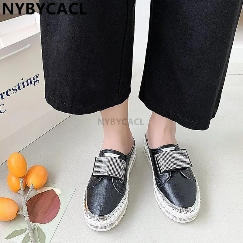 Women's New Mules 2023 Spring Ladies Rhinestone Slingback Slip On Comfy Loafers 35-43 Large-Sized Breathable Flat Fashion Shoes