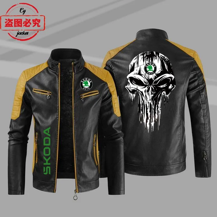 WRC rally Skoda racing car logo pu leather jacket windproof autumn and winter men's skoda