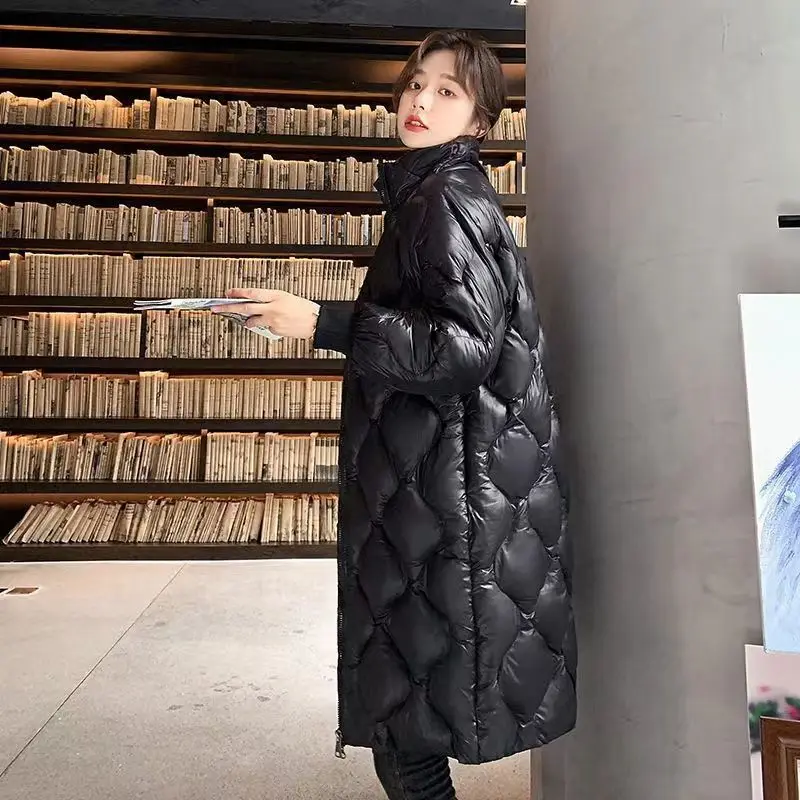 Down cotton jacket women's medium long stand collar 2022 winter new Korean  bright face  knee length  trend  coats for women