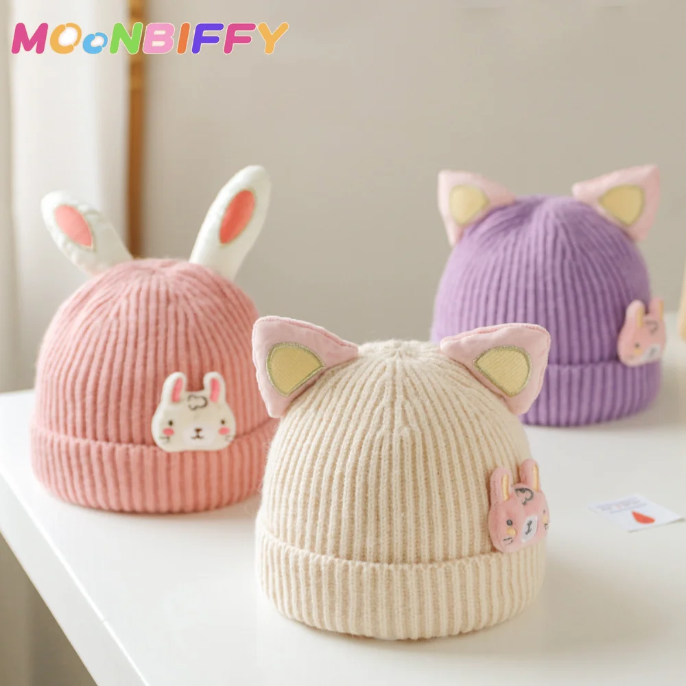 

Baby Hat Autumn Winter Children's Warm Thick Toddlers Hooded Hats for Boys Girls Cute Knitted Wool Cartoon Hat for Newborn Baby