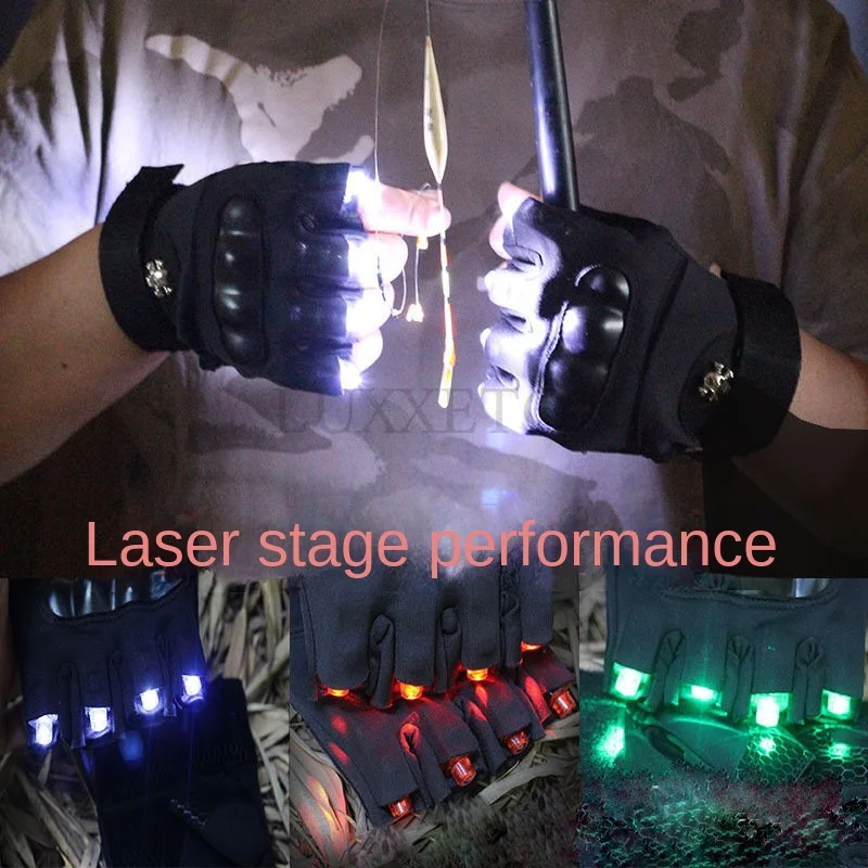 

Half finger gloves Men's motorcycle outdoor MTB road bicycle sport fishing LED laser luminous stage gloves