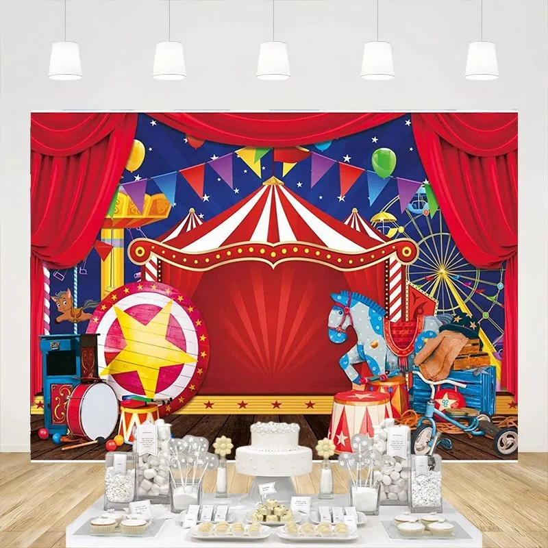 

Carnival Circus Backdrop Photography Red Tent Carousel Kids Birthday Baby Shower Theme Party Decoration Studio Booth Background