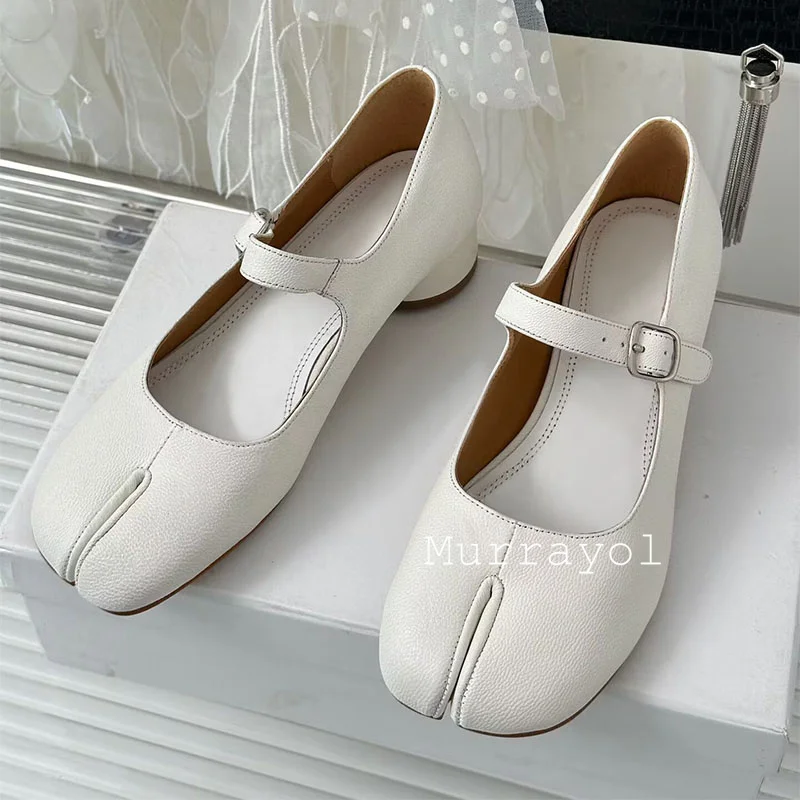 Новые однотонные туфли с раздельным носком женские Мэри Джейн из натуральной