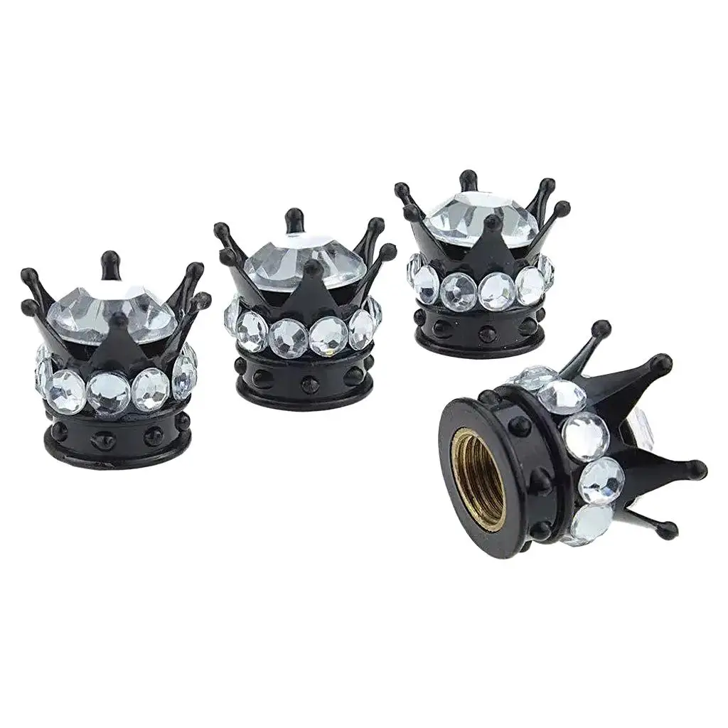 

4 Piece Princess Rhinestone Tire Air Valve Stem Caps, Crystal Car Decoration for Auto Tire/Wheel
