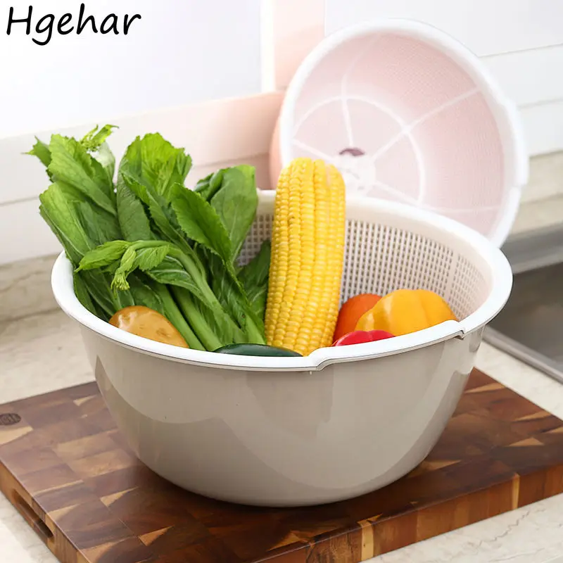 Умывальник из пищевого пластика для фруктов овощей двухслойная сливная корзина