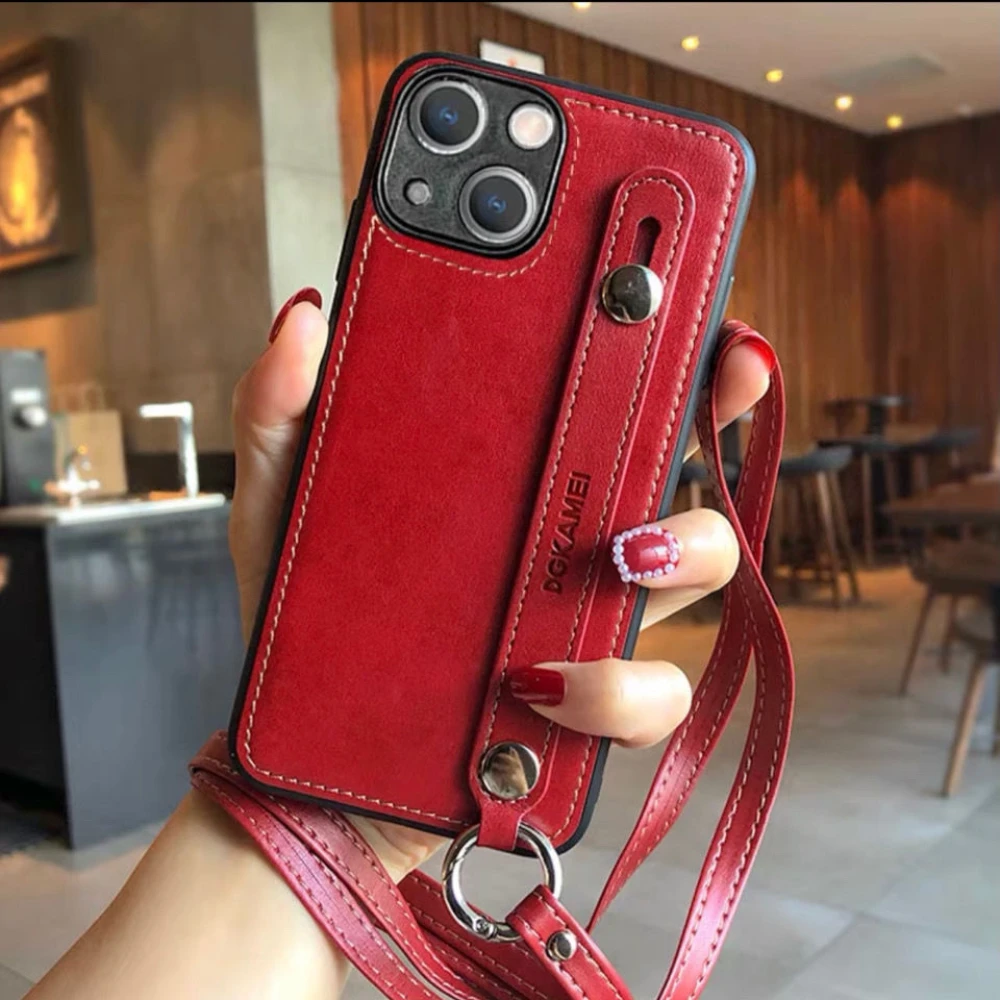 

Premium Luxury Lanyard Wrist Strap Leather Phone Case Cover For iPhone 13 12 11 Pro Max X XR XS Max 7 8 Plus