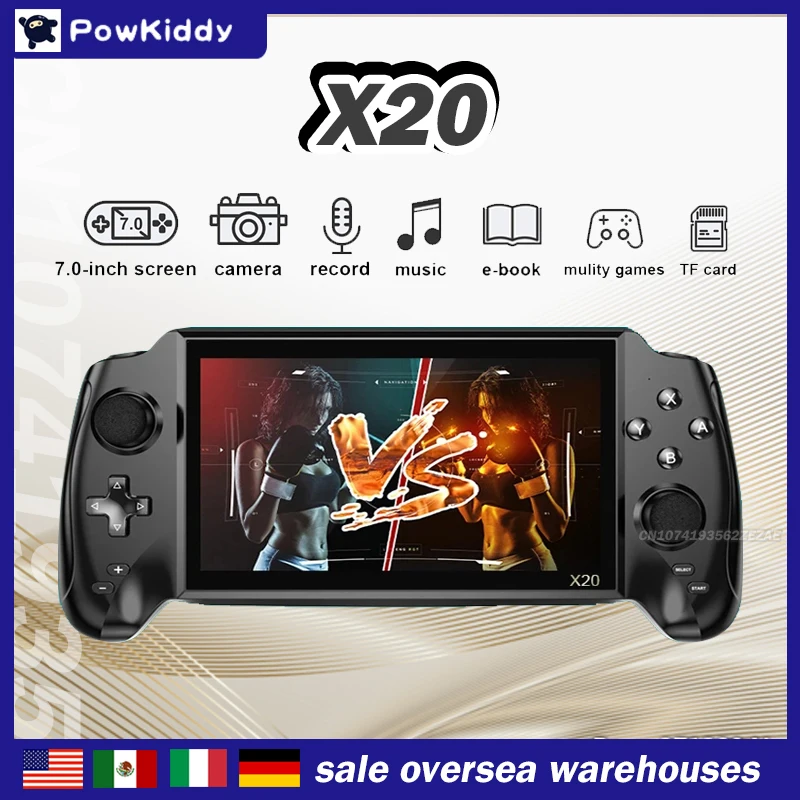 

POWKIDDY X20 7.0 Inch HD Screen Portable Handheld Video Game Console Music Player 3D-Joystick Can Connect TV Bulit-in 3000 Game