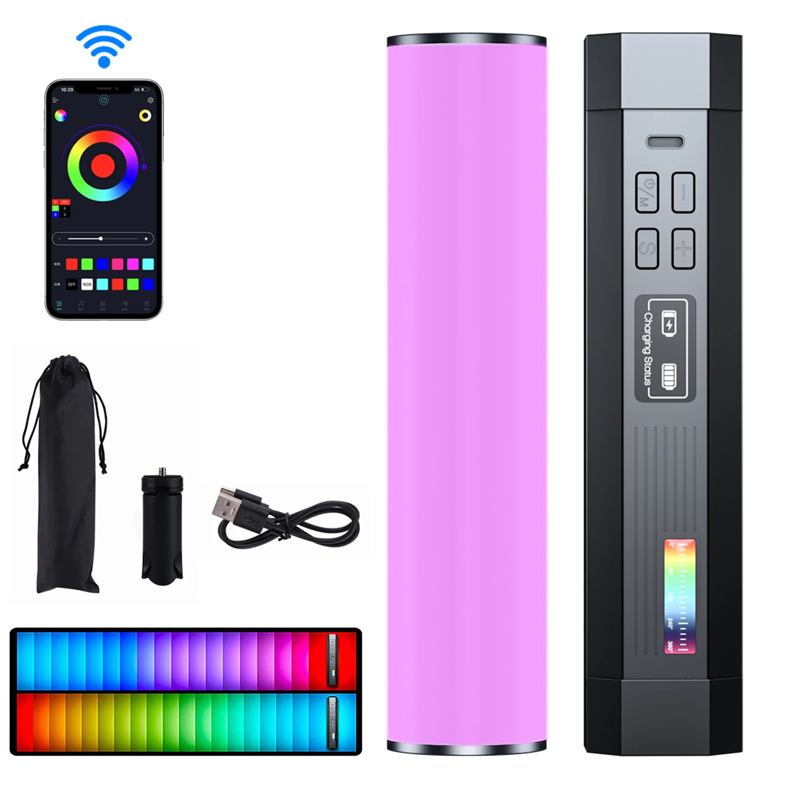 

Светодиодная трубка для фотосъемки с дистанционным управлением через приложение, ручной RGB светильник ильник, палочка для видео с мягсвети...